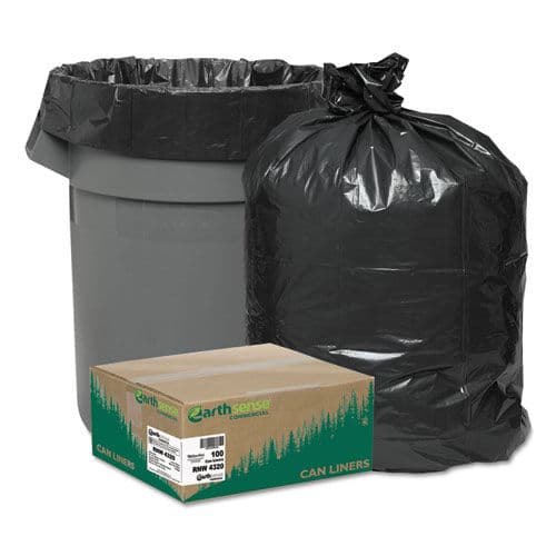 Recycled Can Liners, 56gal, 2mil, 43 x 47, Black, 100/Carton