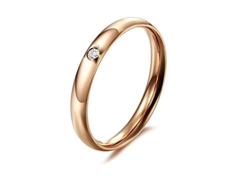 Jasmineees Jewellery Stainless Steel Womens Ring Round Shape Smooth Mosaic CZ Cubic Zirconia Anniversary Engagement Wedding Band Ring for Womens Ladies Rose Gold Size R 1/2