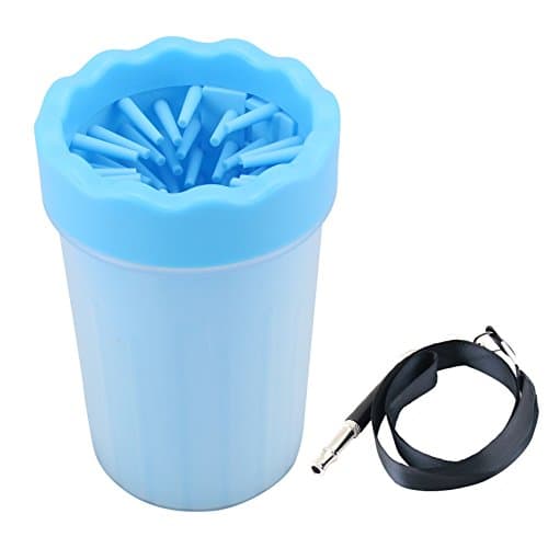 Dog Paw Cleaner, LEF Portable Dog Feet Washer Pet Cleaning Brush Cup for Wash Away Sediment on the Feet of Pets + Dog Whistle (Blue, Medium)