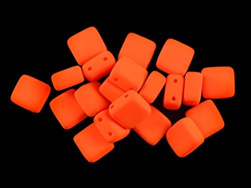 Czech Glass Square Beads 2 Holes ESTRELA NEON (UV Active) 6x6x3,2mm Orange - 40 pcs