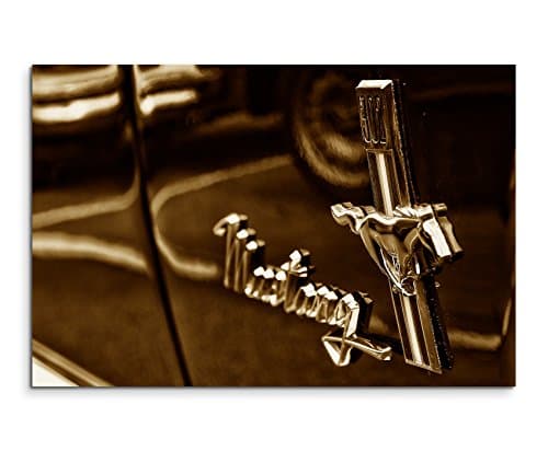 120 x 80 cm XXL huge pictures Completely Framed with Stretcher Rahmenin Sepia Emblem Ford Mustang Classic Car I