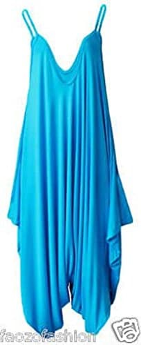 Women Ladies Plain Sleeveless Cami Baggy Strapy Harem Lagenlook Jumpsuit Dress Top Plus Size -TURQUOISE-20-22