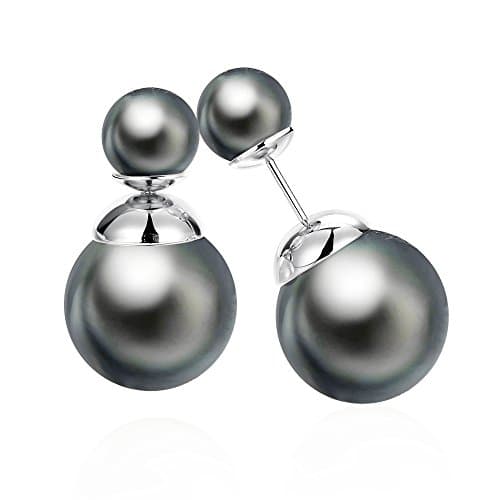 1722 Ladies’ Double Pearl Stud Earrings 10 mm Black Anthracite