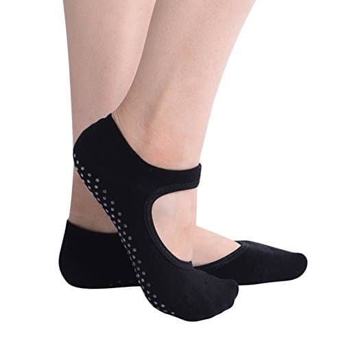 Pasway Yoga Grip Socks, Non-Slip Anti Skid Low Cut Cotton Socks for Barre Pilates Yoga Ballet, for Women Girls (Black)