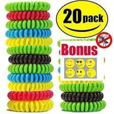 MOSBUG 20 Pack Natural Mosquito Repellent Wrist Bands - Waterproof - DEET-FREE - Bracelets – 11 Days of Protection Against Mosquitoes and Insects + Bonus Six Smiley Face Repellent Stickers Patches for Adults and Kids - Zika Free Zone.