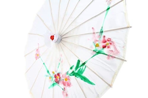 Small Chinese / Japanese Floral Parasol Geisha Umbrella - 58cm diameter (White)
