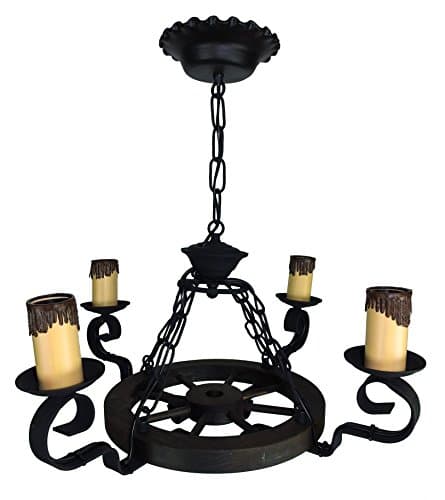 Rustic Lamp with Cart 4 Wheel Lights. Total Diameter 55 cm