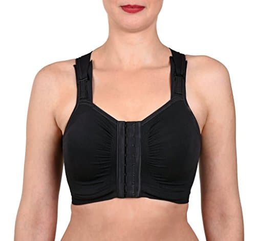 Front Fastening Post Surgery High Back Bra Small to XL Black (Medium )