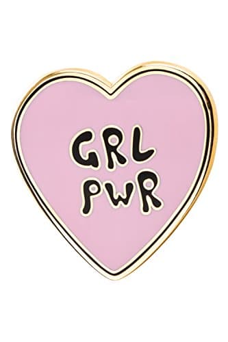 likalla heart pin "GRL PWR" (girlpower), gold plated, high quality hard enamel pink and black.
