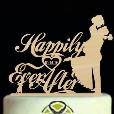 Happily Ever After Wedding Date Cake Topper,Personalized Wedding Date Silhouette Cake Topper,Bride and Groom Cake Topper with Dog,Unique Heart Cake Topper