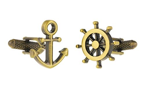 Ships Anchor and Wheel Nautical Cufflinks In Black and Red Coloured Cufflink Box (Gold Colour)