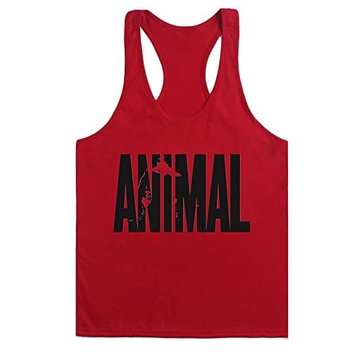 WAYLONGPLUS Mens Animal Letter Print Fitness Gym Stringer Tank Tops for Bodybuilding Muscle Workout (Red-BK,XXL)