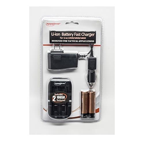 PowerTac Li-ion Battery Fast Charge Kit, 2 18650 Batteries, Wall and Car charger by PowerTac USA