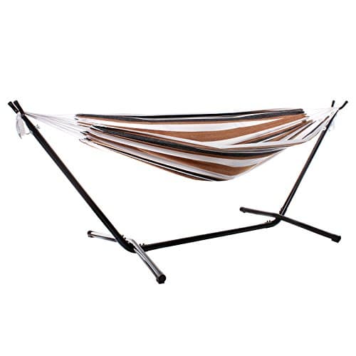 Anmas Sport Double Hammock With Space Saving Steel Stand Includes Portable Carrying Case Desert Stripe (Brown)