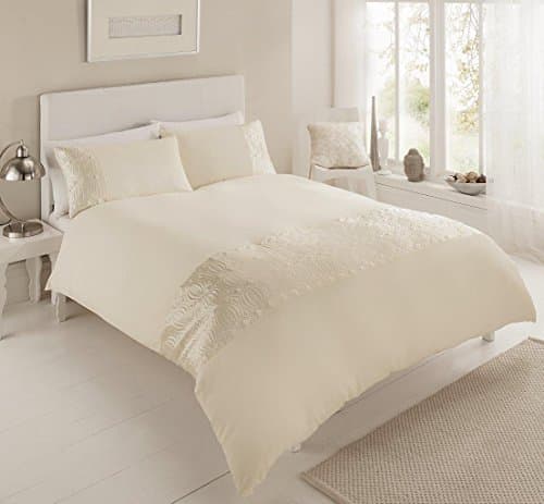 FINLAYS FASHIONS PURE FANCY LUXURY PATCHWORK DUVET QUILT COVER PILLOWCASE BEDDING SET SINGLE DOUBLE KING SUPERKING SIZES 9 MODERN COLOURS (Double, Cream)