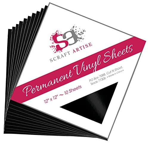 Scraft Artise Permanent Craft Vinyl Black Glossy Finish, 10 Sheets 30.5 by 30.5 Centimeter