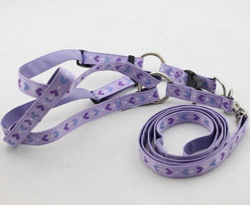 Lilac Heart Design Dog Harness & Lead Set - 2 Sizes