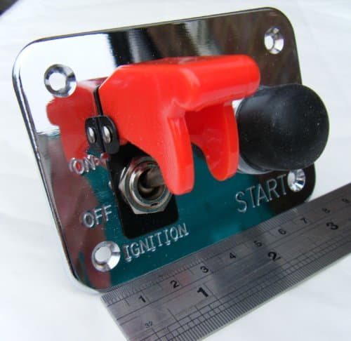 Switch Panel Polished Aluminium Red Flip Toggle, Red Lamp, Push Starter Switch