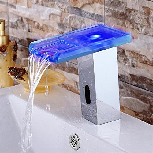FHLYCF LED induction faucet three color temperature control lamp, waterfall washbasin faucet, induction mixer basin faucet