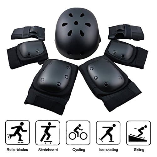 Youth Adult Sports Protective Gear, 7PCS Outdoor Sports Elbow Pad Knee Pad Wrist Guard Helmet Set for Skateboard Skating Mountain Bike BMX Bike Extreme Sports by Earth Safe (S)