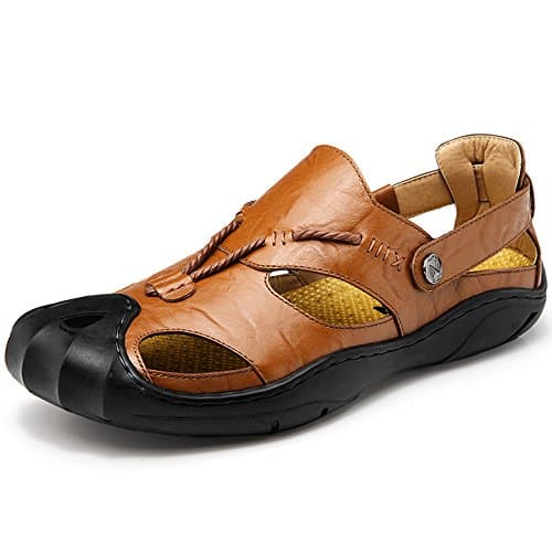 Men's Leather Fisherman Sandals Casual Outdoor Sports Shoes Summer Beach Closed-Toe Sandals