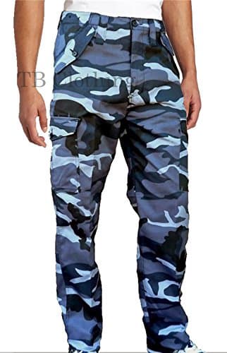 Mens Army Miltary Cargo Combat Work Trousers Pants (40"W - 32"L, Midnight- Blue Camo)