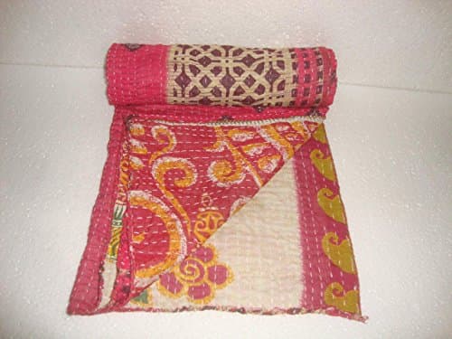 Vintage Kantha Quilt Baby Toddler Throw Handmade Indian Bohemian Bedspread Reversible Cotton Ethnic Home Bedding Blanket Q3434