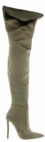 Demi 06 Womens Hip High Satin Pointy Toe Stiletto Heel Boot Olive 7