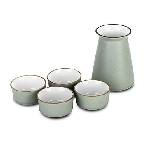 Sake Set, 5 Piece Ceramic Bright Color Unique Elegant Design1 Sake Bottle 4 Sake Cups in Gift Box Perfect for Japanese Saki Enthusiasts