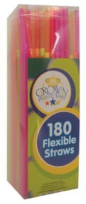 Colorful Flexible Drinking Plastic Straws Disposable, Bendy, for Parties, Milkshakes, Juices and more- 180 ct.