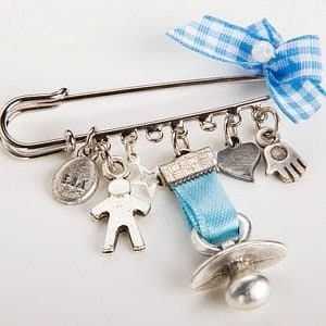 Baby Boy Evil Eye Charm Safety Nappy Diaper Pin Brooch Hamsa Khamsa (Blue) by Efrat Ben Atar