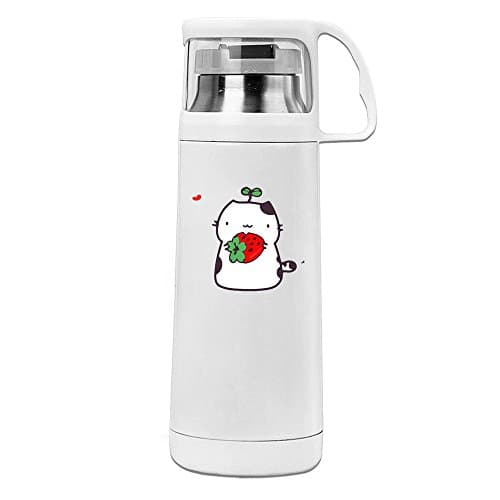 Handson Stainless Steel Vacuum Insulated Tumbler Cute Cat And Strawberry Thermal Thermos Cup White 14oz/350ml by Handson Thermos