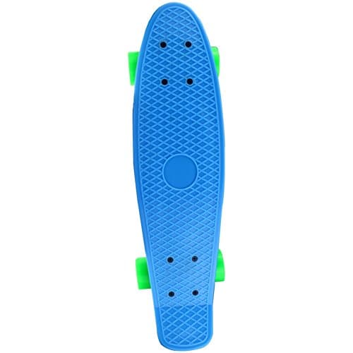 Sminiker Mini Cruiser Skateboard Graphic Complete Retro Style Plastic Skate Board Size 22 Inches (Blue-ordinary wheel)