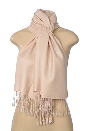 Women's Elegant Pashmina Silk Blend Soft Wrap Scarf Shawl, Beige