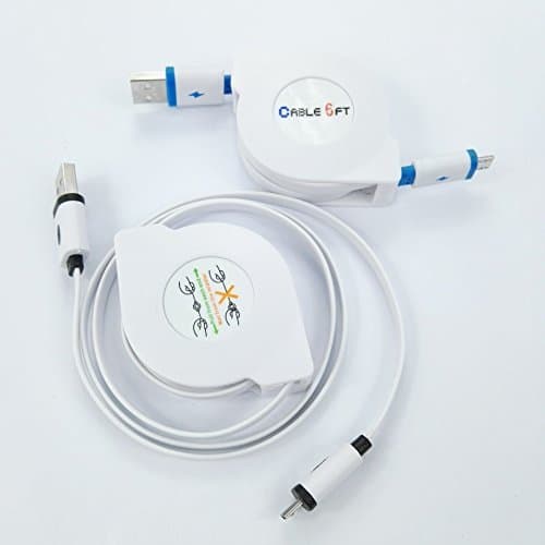 ZMD(TM) 2-PACK!EXTRAL LONG 6ft/ nearly 2 meters! Retractable Micro USB Retractable Cable, High Speed Retractable Sync &amp; Charge Micro-USB Data Cable for Samsung lg htc sony (2-PACK!BLACK AND WHITE)