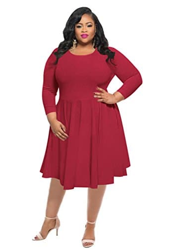 HPLY Women Classy Dresses Sexy Casual Plus Size Swing Dresses Red/XL