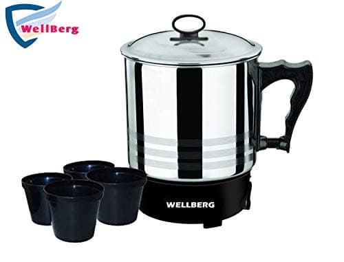 WELLBERG Stainless Steel Model No:12573 Multipurpose 1.5L Electric Kettle with Free 4 Cups(Silver)