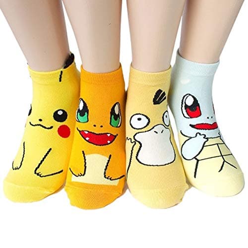 Heropantee Unisex Elastic Pokemon Ankle Socks (Multicolour, Free Size) - Set of 4 Pairs