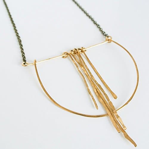 Dancing Necklace - Open Circle Geometric Necklace Gold Brass Statement 24" Long 3" Wide Antique Brush Brass Chain