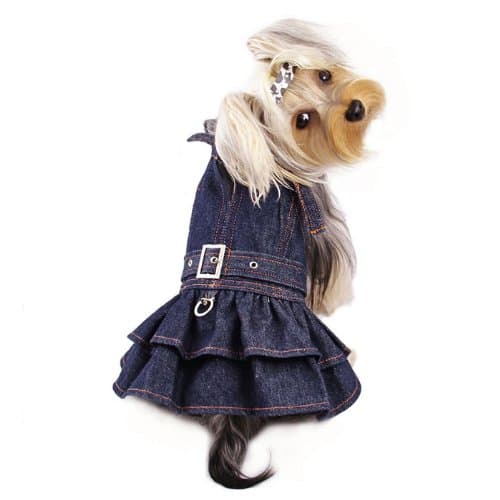 Klippo Pet KDR052SZ Stylish V-Neck Denim Dog Dress With Adjustable Neck Strap - Small