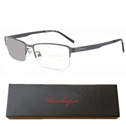 WEARKAPER Transition Sun Photochromic Progressive Reading Glasses Multifocal Eyeglasses (2.25X, Grey)