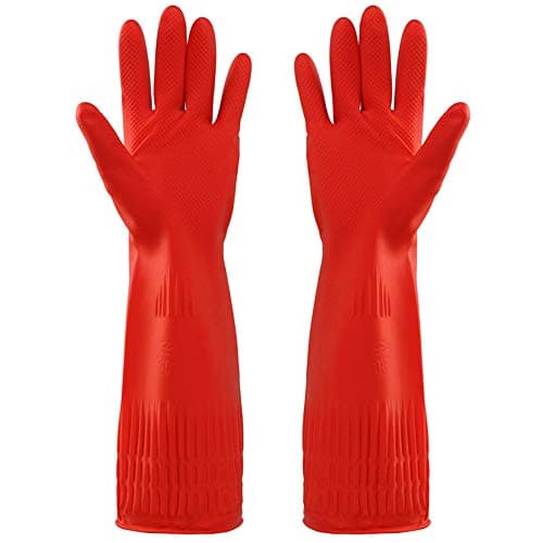 Red Red Long Thicken Latex Gloves 6 Pairs Waterproof Warm Home Household Dishwashing Laundry Cleaning Protective Gloves