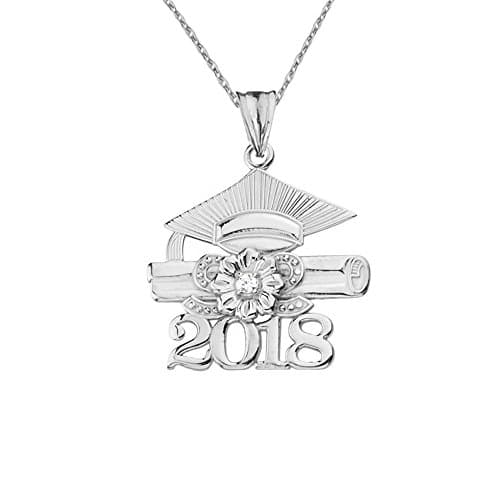 Dazzling Sterling Silver Diamond Class of 2018 Graduation Charm Pendant Necklace, 16"
