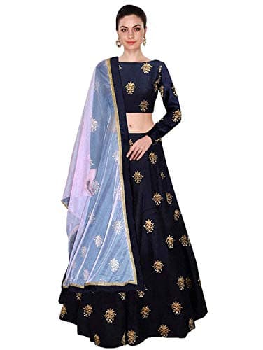 Women's Embroidered Taffeta Silk Semi-Stitched Lehanga Choli(free size_sf_chmcham)