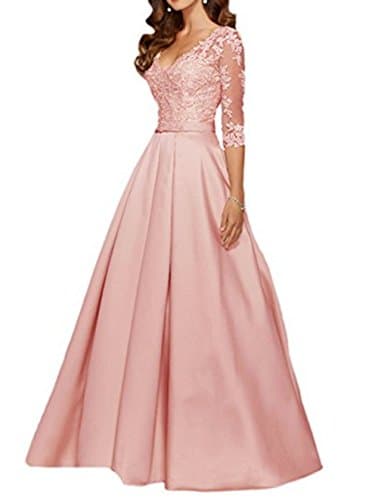 AngelaLove Women's v-Neck Solid Three-Quarter-Sleeve Long Gown Dress, Pearl Pink, 10