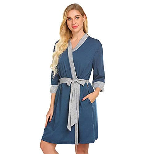 Maternity Nursing Robe V-Neck Nightgown Breastfeeding Matching Belted Set