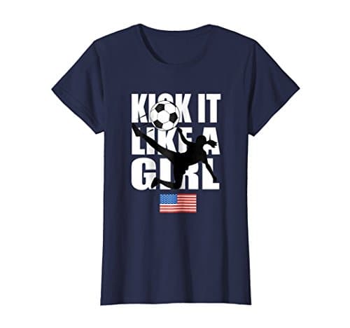 Womens KICK IT LIKE A GIRL SHIRT | American Flag Soccer Shirt Large Navy