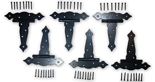 Shed Door T-Hinges 6" Heavy Duty Fancy Decorative Strap Hinge Ornamental Style (Set of 6)