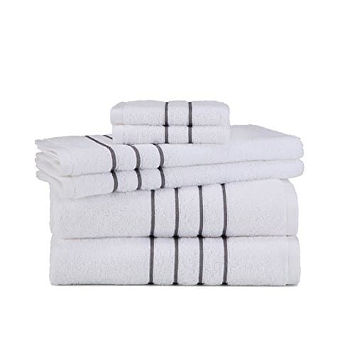 Grand Patrician Hotel Suites 6 Piece Towel Set, White/Light Grey, 6