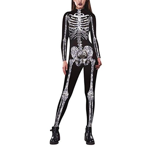 Runstarshow Women's Skeleton Halloween Costumes Long sleeve Jumpsuit Fancy Dress Cosplay Costume